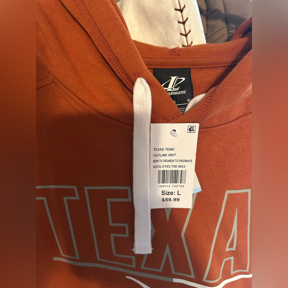 LP Athletic Burnt Orange Texas Hoodie with White Drawstrings